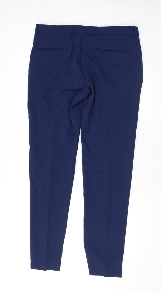 Zara Mens Blue Polyester Dress Pants Trousers Size 44 in L33 in Regular Zip