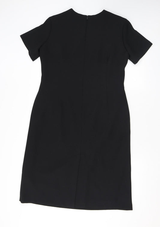 Bonmarché Womens Black Polyester Pencil Dress Size 14 Scoop Neck Zip - Embroidery