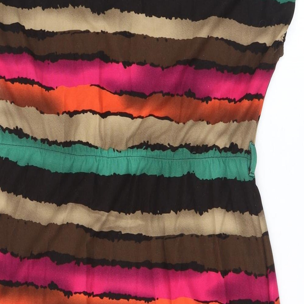 109F Womens Multicoloured Striped Polyester A-Line Size L V-Neck Pullover
