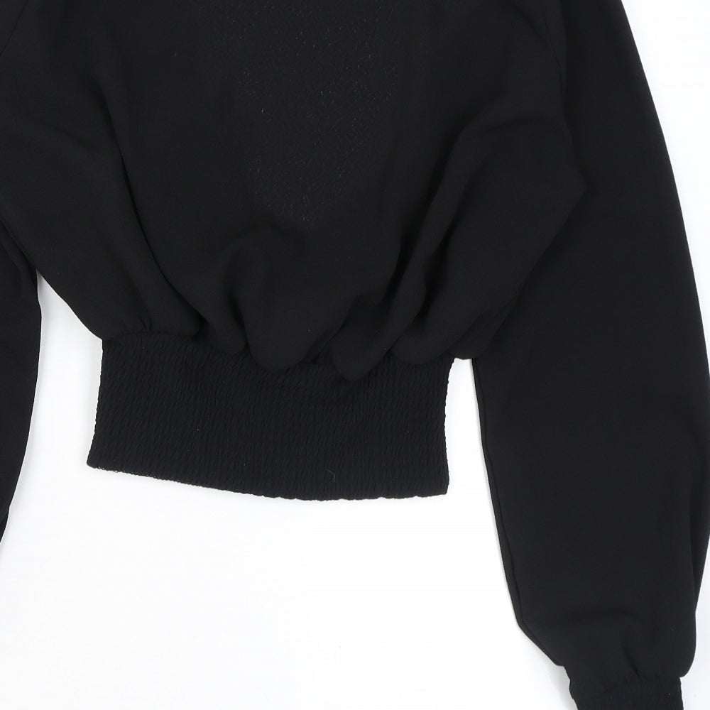 Womens UK Size 8 PRETTYLITTLETHING Black Cropped Blouse