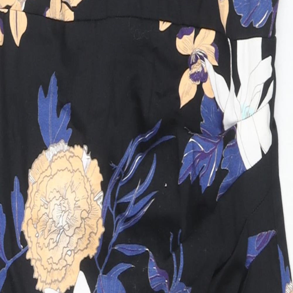 Dorothy Perkins Womens Black Floral Cotton A-Line Size 10 Boat Neck Zip