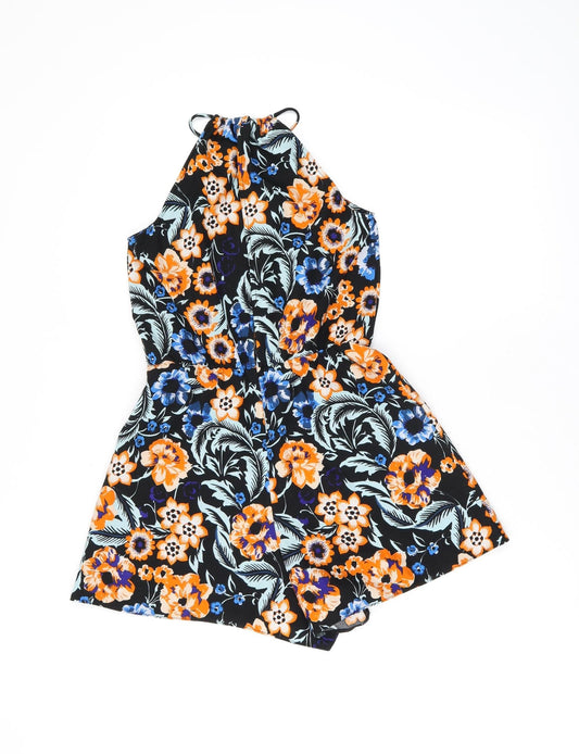 Miss Selfridge Womens Black Floral Polyester Playsuit One-Piece Size 6 L3 in