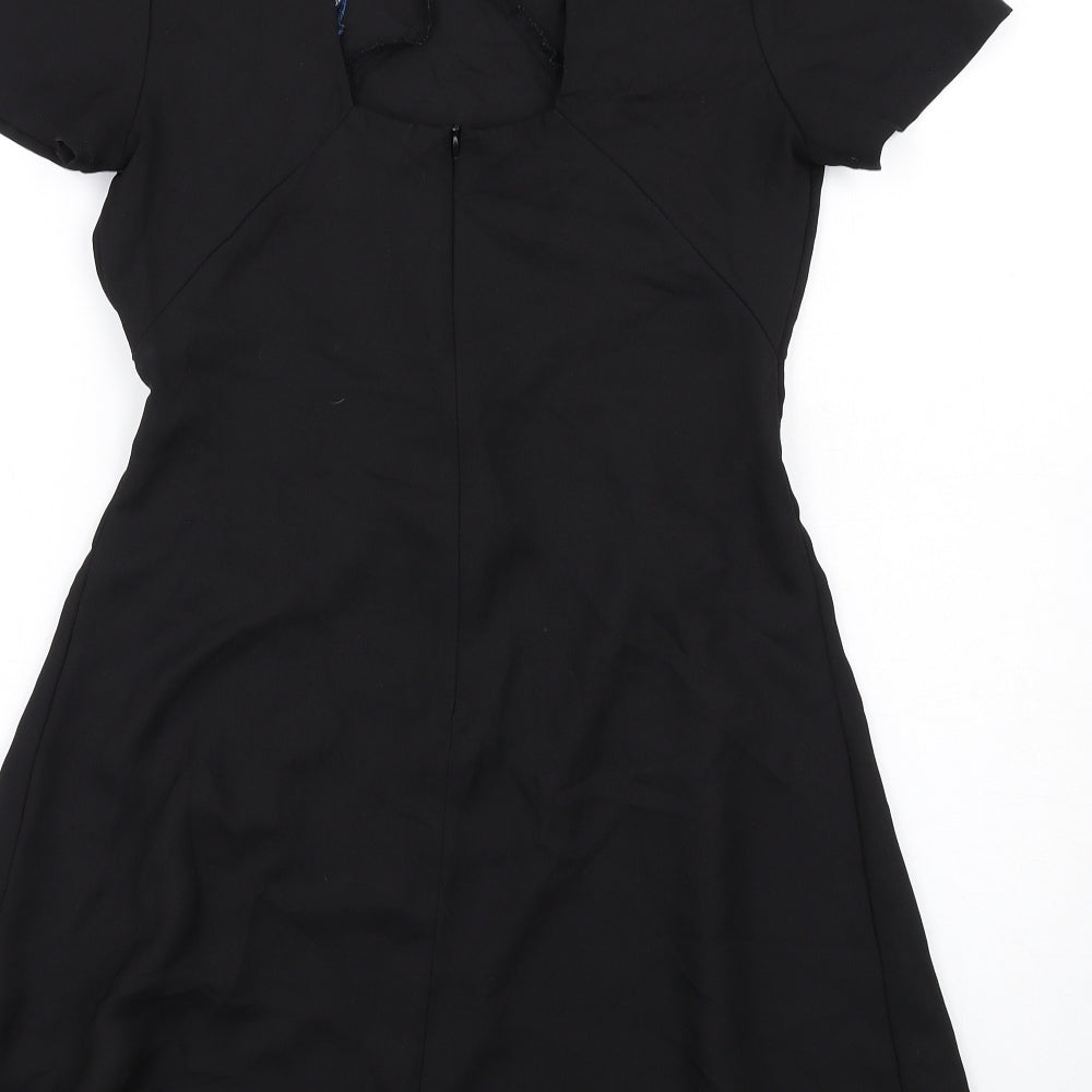 Fallen Star Womens Black Polyester A-Line Size 10 Round Neck Zip - Floral Embroidery
