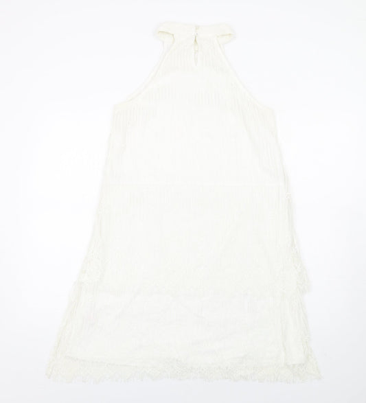 Missguided Womens White Nylon A-Line Size 14 Mock Neck Button