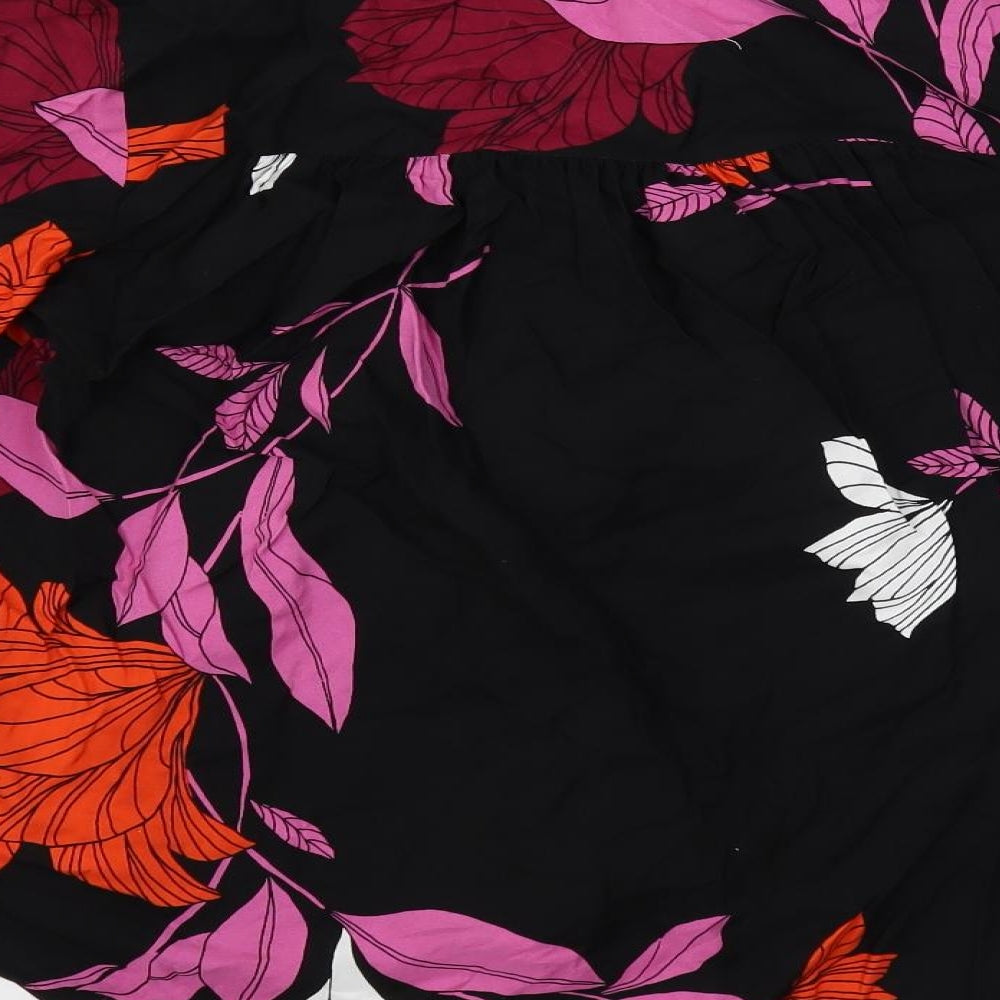 Autograph Womens Black Floral Viscose Basic Button-Up Size 8 V-Neck - Tie Neck