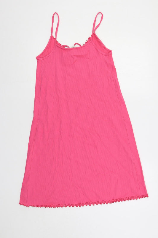 Marks and Spencer Womens Pink Cotton Slip Dress Size M Scoop Neck Pullover - Ribbed