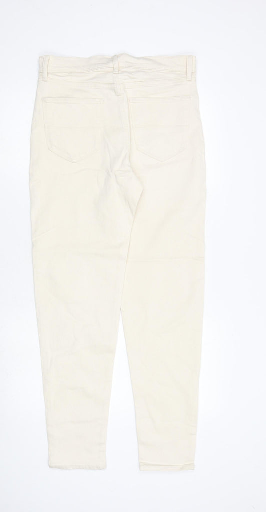 Marks and Spencer Mens Ivory Cotton Tapered Jeans Size 30 in L33 in Regular Zip