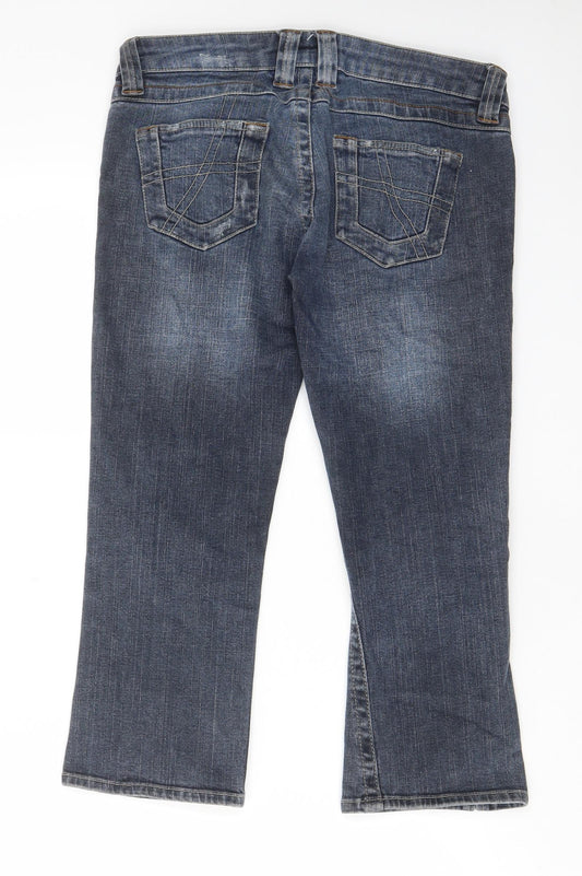 Moto Womens Blue Cotton Cropped Jeans Size 10 L21 in Regular Zip - Pockets, Belt Loops