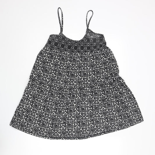 Topshop Womens Black Geometric Polyester A-Line Size 10 Scoop Neck Pullover - Smocked