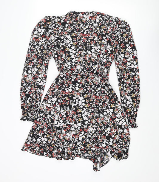 Little Mistress Womens Multicoloured Floral Polyester Wrap Dress Size 6 V-Neck Tie - Frill