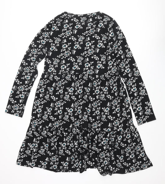 Roman Womens Black Floral Polyester A-Line Size 14 Round Neck Pullover