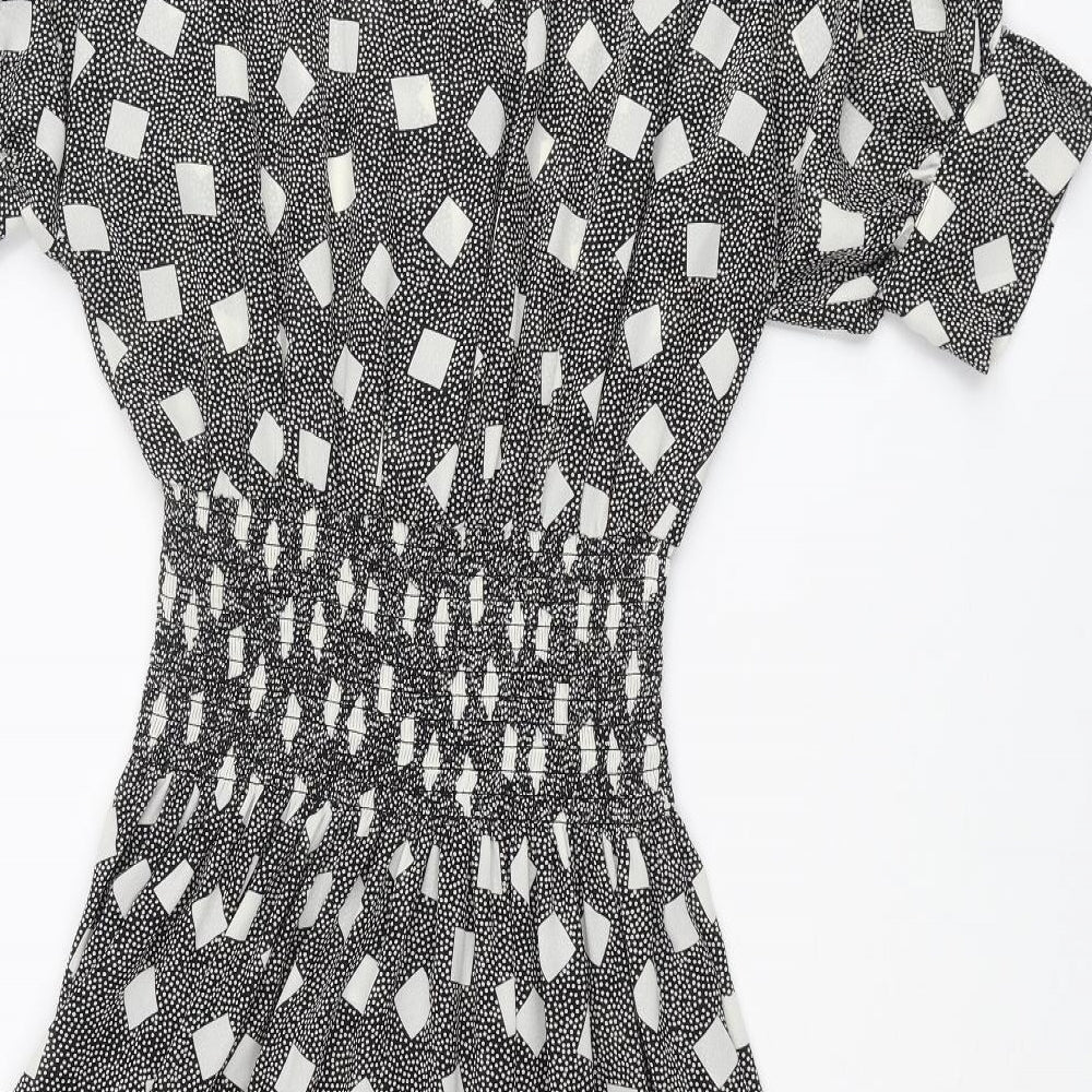 BHS Womens Black Polka Dot Polyester A-Line Size 12 Round Neck Button - Square Pattern