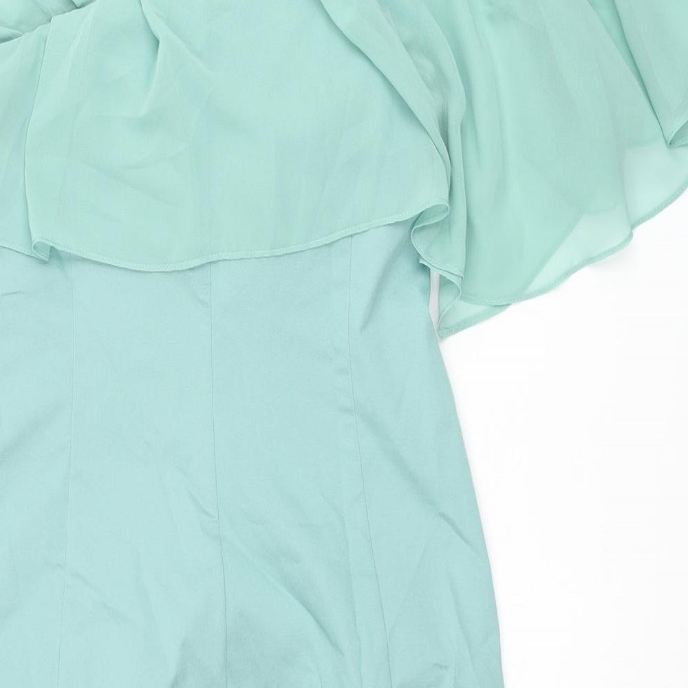 Oasis Womens Blue Viscose Bodycon Size 10 One Shoulder Zip - Frill