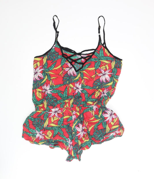 River Island Womens Multicoloured Geometric Vinyl Playsuit One-Piece Size M Pullover - Plant Print