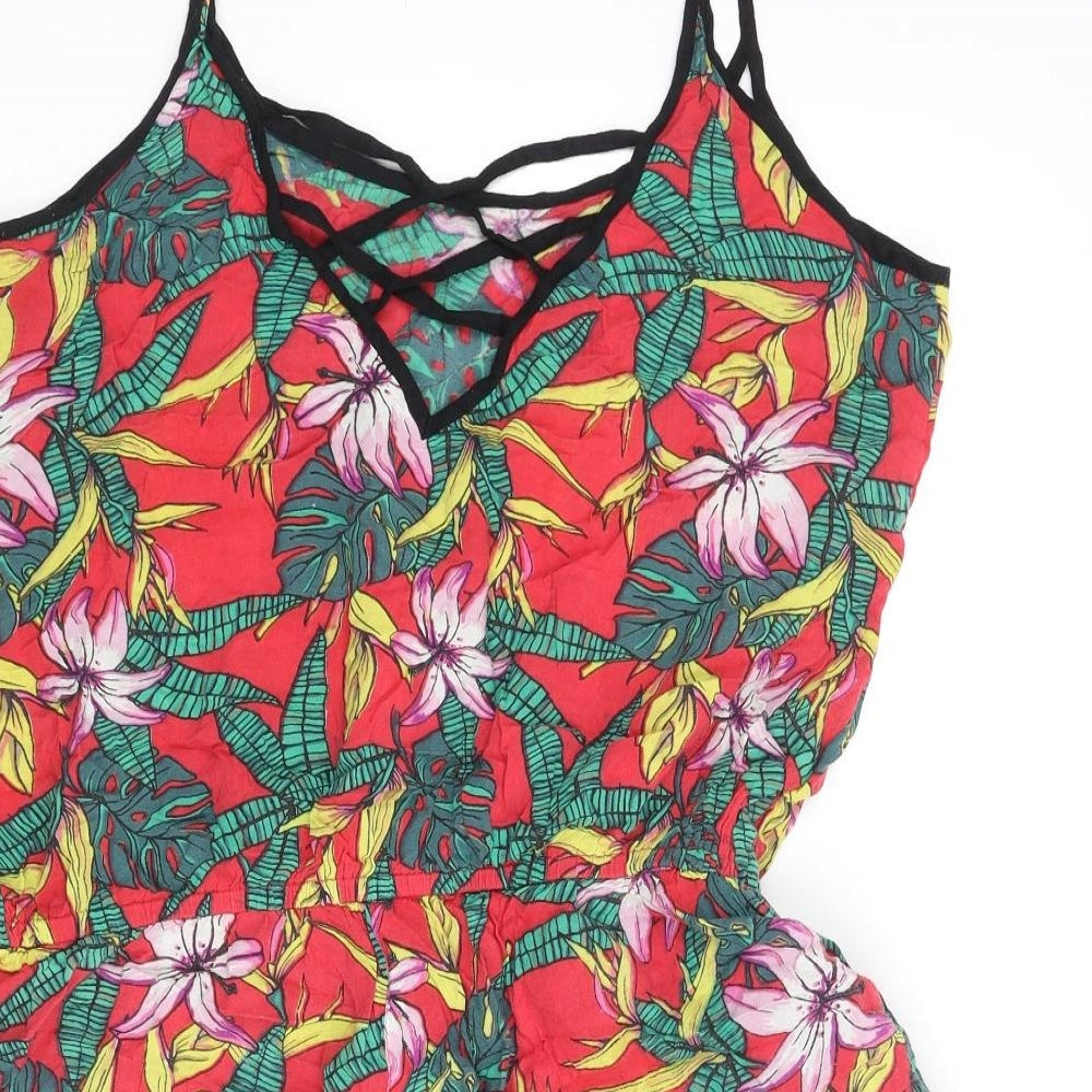 River Island Womens Multicoloured Geometric Vinyl Playsuit One-Piece Size M Pullover - Plant Print