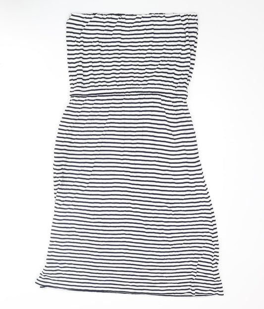 John Lewis Womens White Striped Viscose A-Line Size M Square Neck Pullover - Drawstring