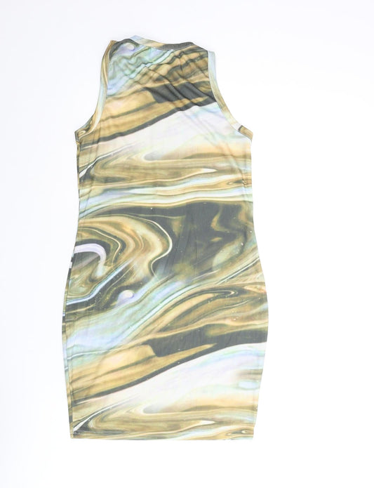 PRETTYLITTLETHING Womens Multicoloured Geometric Polyester Bodycon Size 8 Crew Neck Pullover - Marble Print