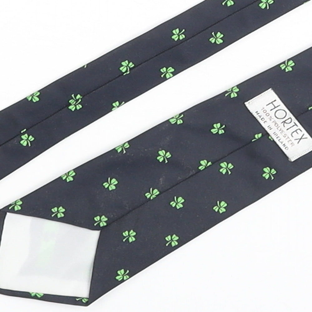 Hortex Mens Blue Geometric Polyester Pointed Tie One Size - Clover Print