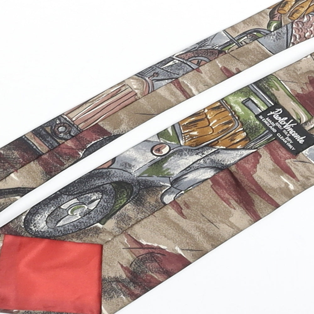 Paolo Vincente Mens Multicoloured Geometric Silk Pointed Tie One Size - Village Life Print
