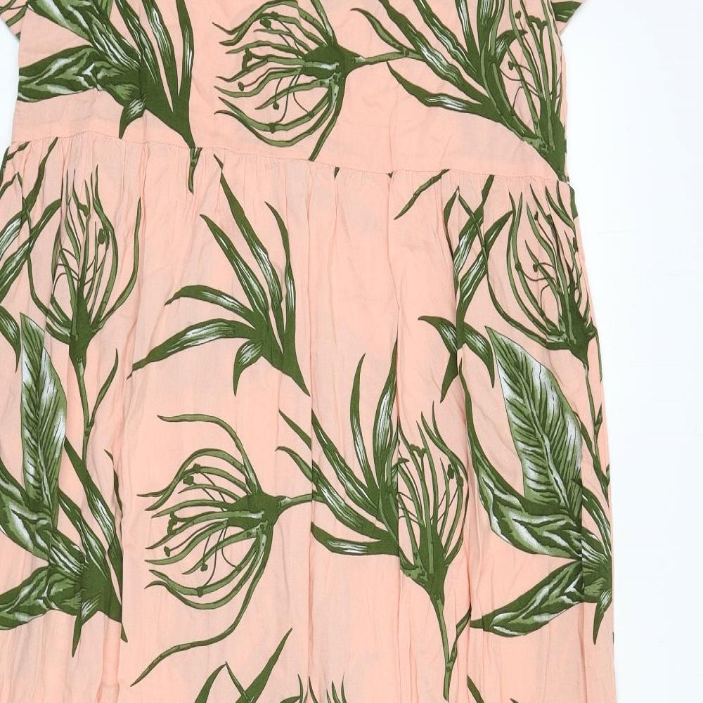 Mama-licious Womens Pink Geometric Viscose A-Line Size M Round Neck Button