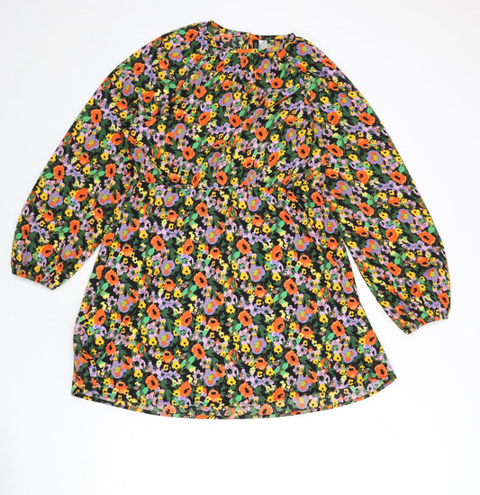 Divided by H&M Womens Multicoloured Floral Polyester A-Line Size M Round Neck Button