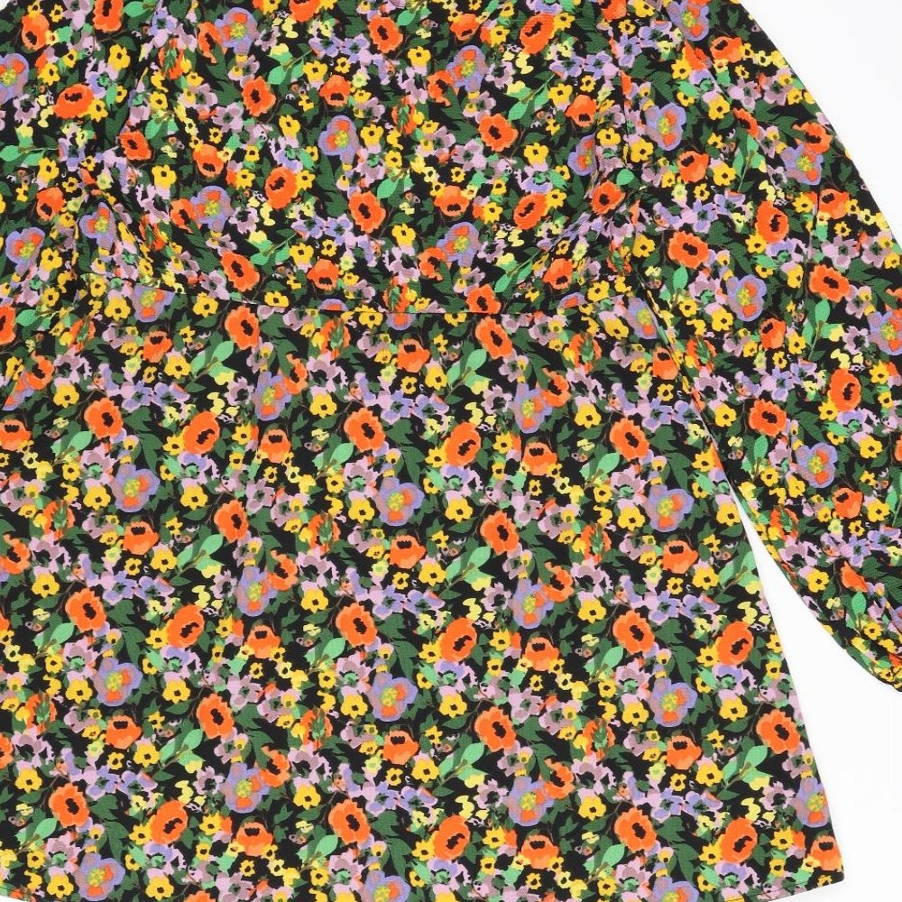 Divided by H&M Womens Multicoloured Floral Polyester A-Line Size M Round Neck Button