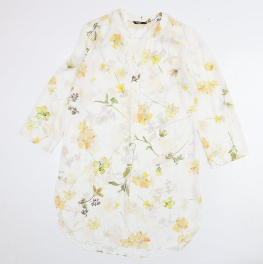 Additional front view of Roman women’s white floral polyester shirt dress, size UK 10, v-neck button