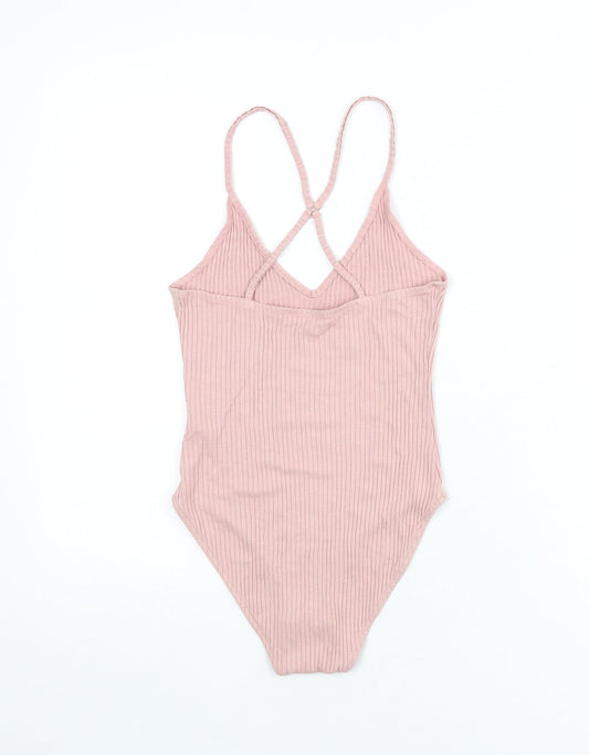 Topshop Womens Pink Viscose Bodysuit One-Piece Size 10 Snap - Ribbed