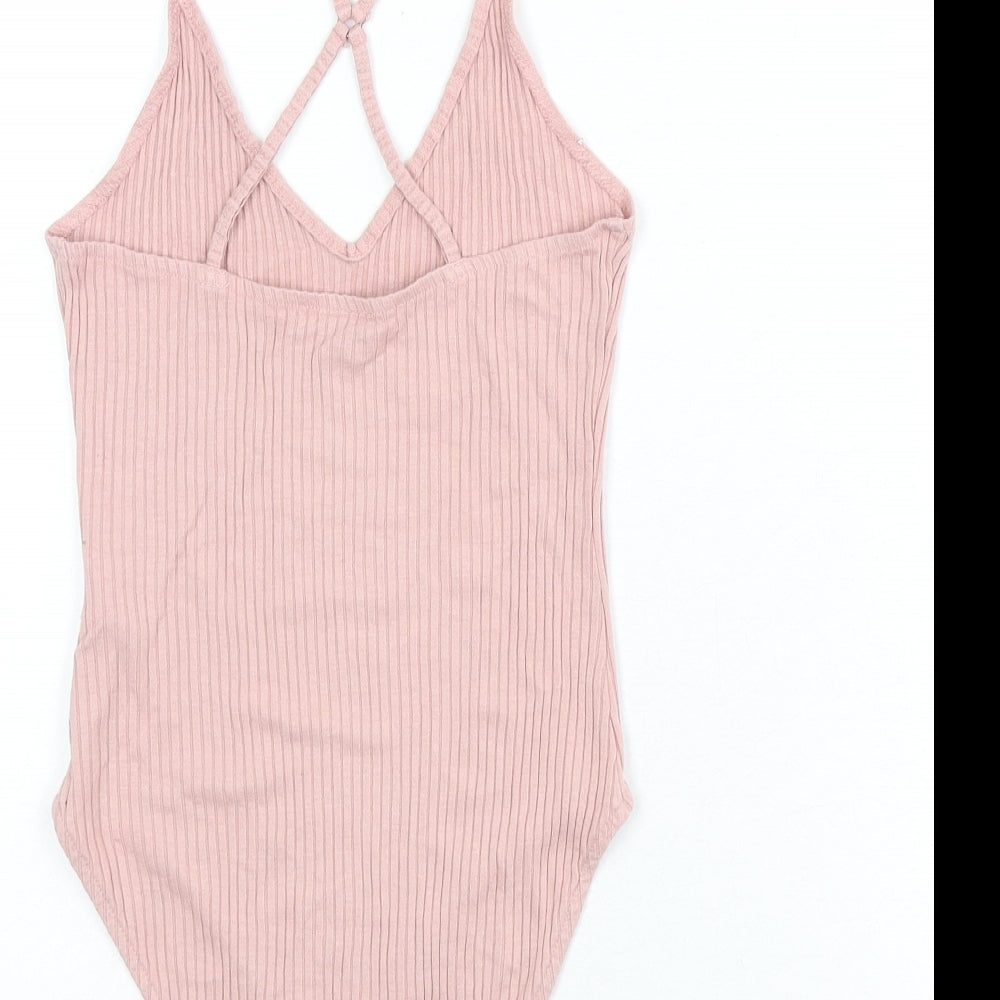 Topshop Womens Pink Viscose Bodysuit One-Piece Size 10 Snap - Ribbed