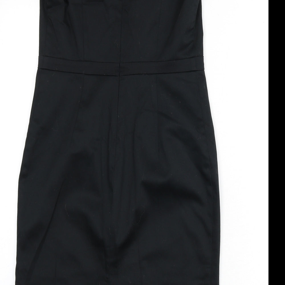 Dorothy Perkins Womens Black Cotton Pencil Dress Size 10 V-Neck Zip - Slit