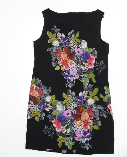 Billie & Blossom Womens Black Floral Viscose Tank Dress Size 10 Boat Neck Pullover