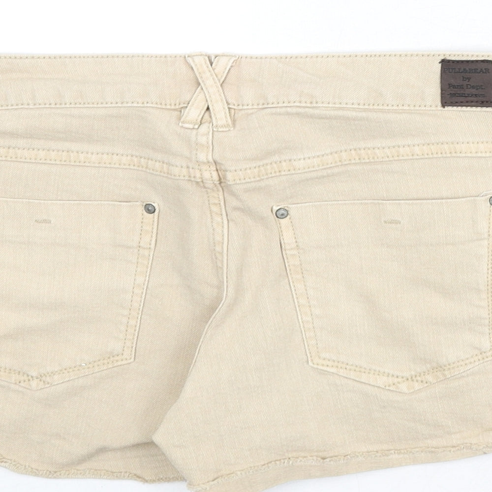 Pull&Bear Womens Beige Cotton Hot Pants Shorts Size 10 Regular Zip