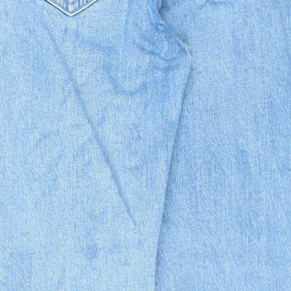 Topshop Womens Blue Cotton Straight Jeans Size 30 L25 in Regular Zip - Raw Hems