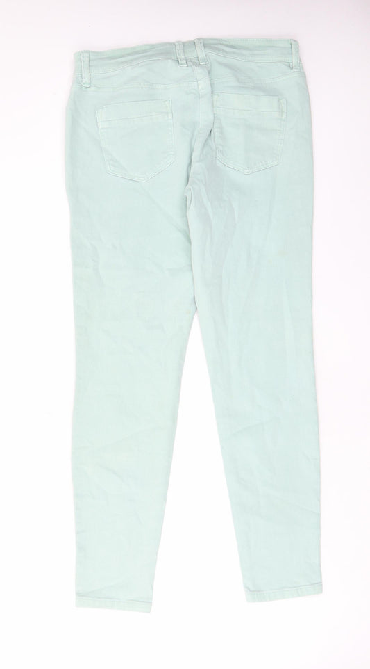 NEXT Womens Green Cotton Skinny Jeans Size 12 L29 in Regular Zip - Pockets, Belt Loops