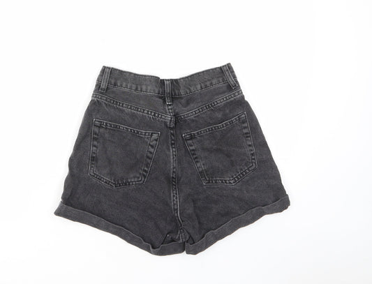 Marks and Spencer Womens Black Cotton Mom Shorts Size 6 L3 in Regular Zip - Pockets, Belt Loops