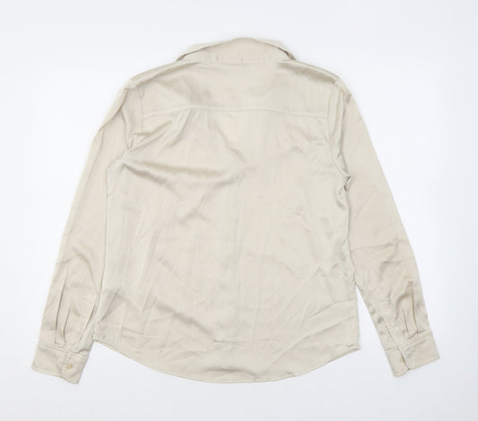 Womens UK Size M H&M Beige Basic Button-Up