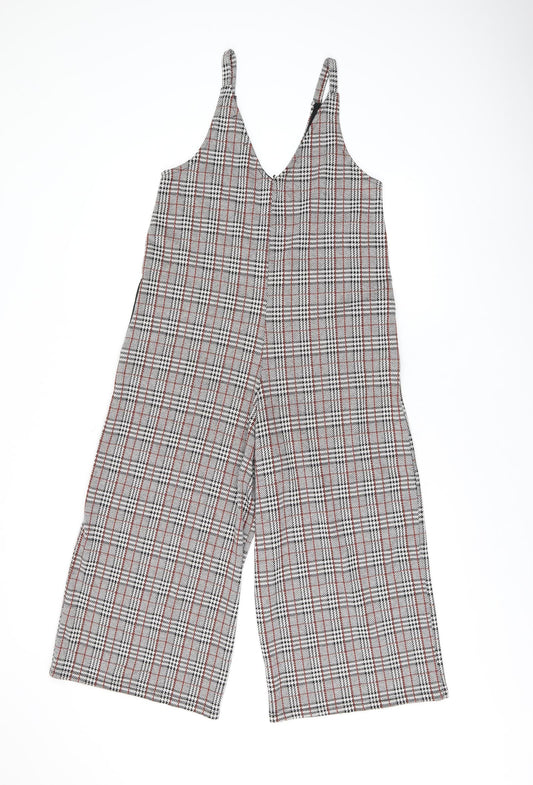 Pull&Bear Womens Grey Plaid Polyester Jumpsuit One-Piece Size S L20 in Pullover