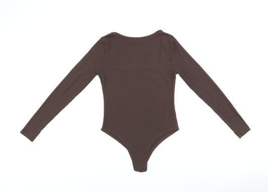 PRETTYLITTLETHING Womens Brown Polyester Bodysuit One-Piece Size 8 Snap