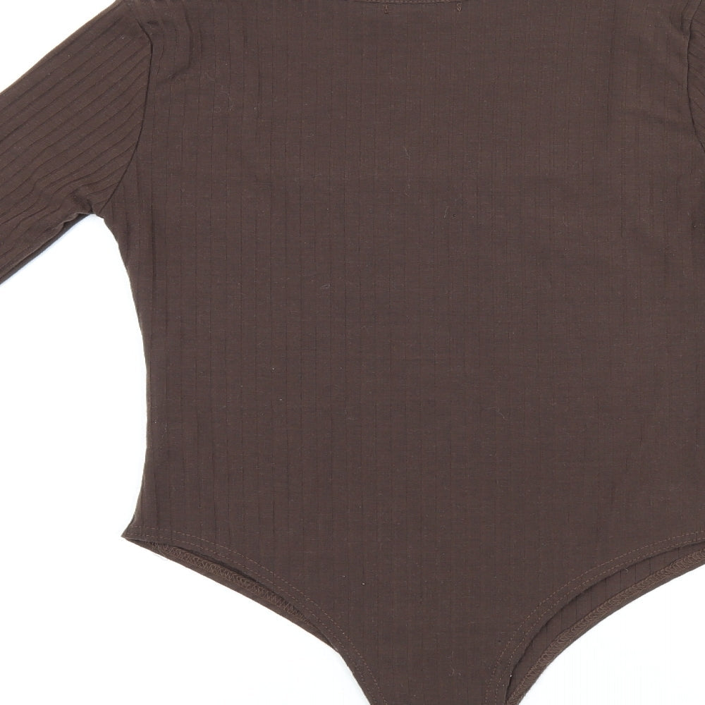 PRETTYLITTLETHING Womens Brown Polyester Bodysuit One-Piece Size 8 Snap