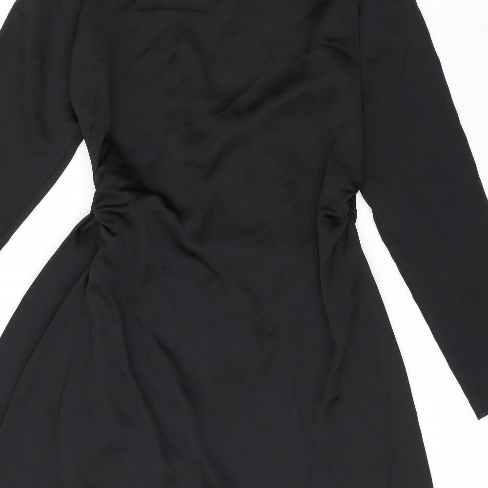 Boohoo Womens Black Polyester Wrap Dress Size 8 V-Neck Tie