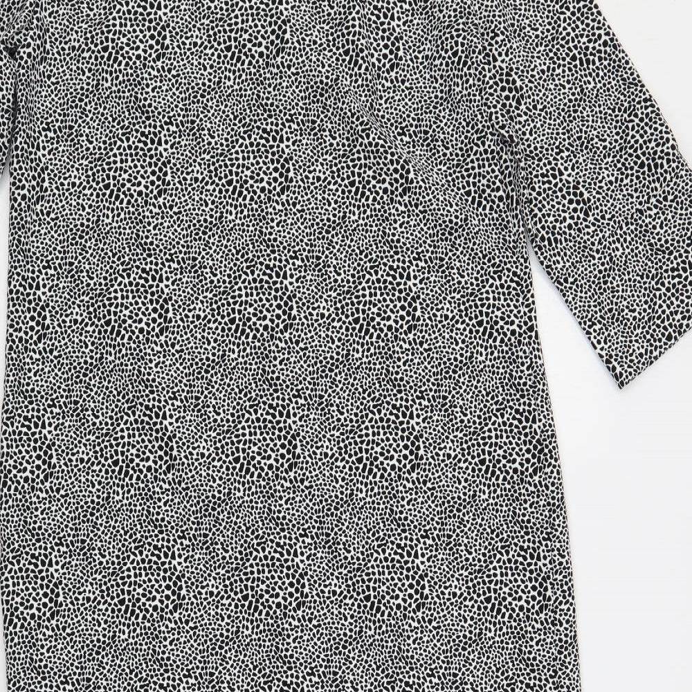 Marks and Spencer Womens Black Geometric Polyester Shift Size 8 V-Neck Pullover