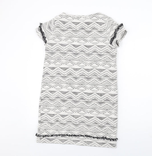 NEXT Womens White Geometric Cotton A-Line Size 14 Round Neck Pullover