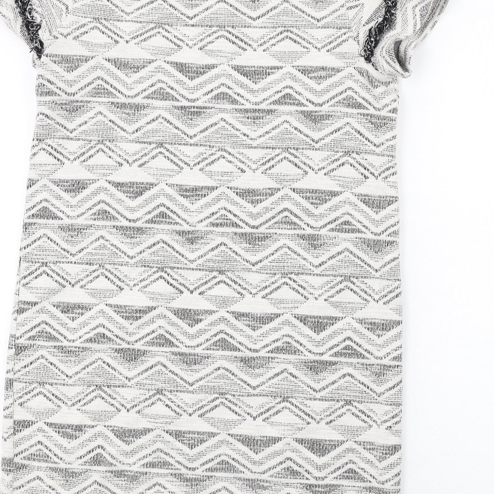 NEXT Womens White Geometric Cotton A-Line Size 14 Round Neck Pullover