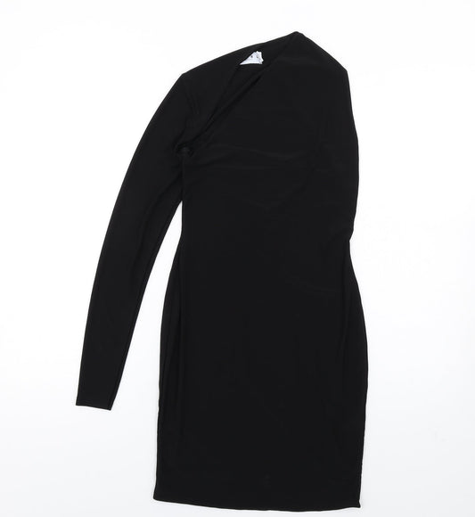 Additional front view of Club L women’s black polyester bodycon, size UK 8, one shoulder pullover - asymmetric neckline