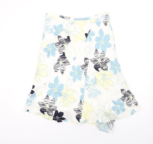 Principles Womens Multicoloured Floral Linen A-Line Skirt Size 12 Zip
