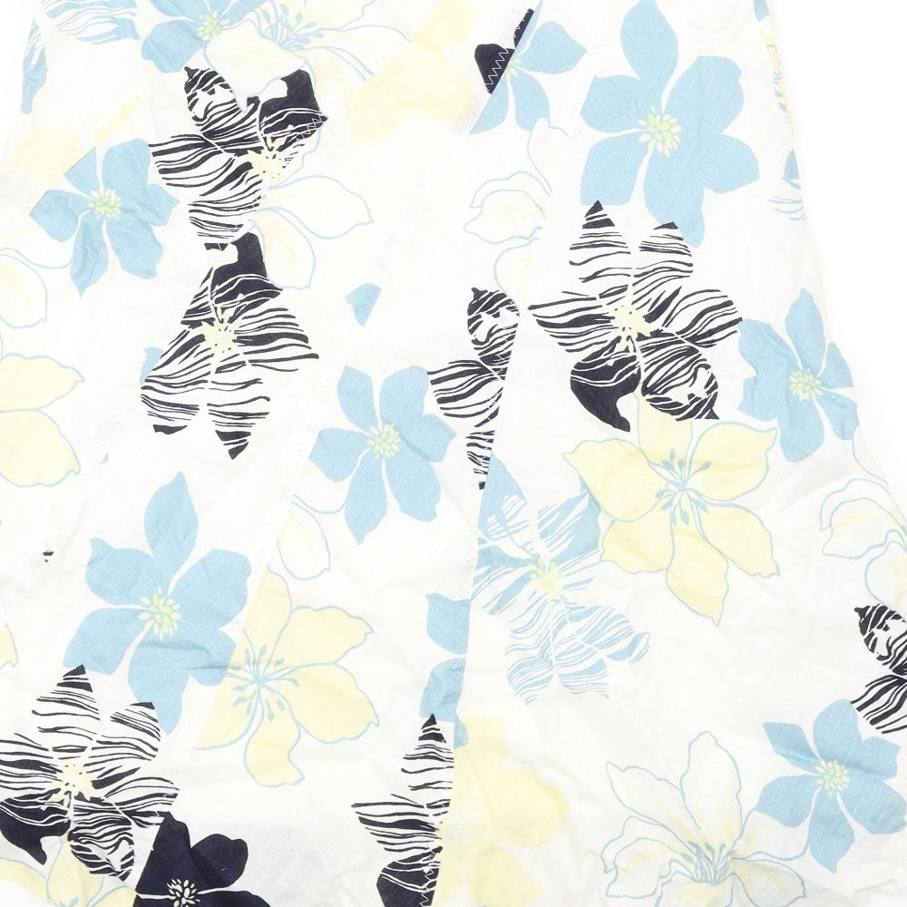 Brand and care label for Principles women’s multicoloured floral linen a-line skirt, size UK 12, zip
