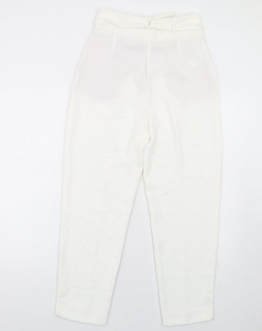 Mango Womens White Polyester Trousers Size 8 L28 in Regular Zip