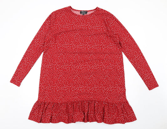 Wednesday's Girl Womens Red Floral Polyester Trapeze & Swing Size 10 Round Neck Pullover
