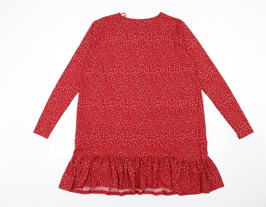 Wednesday's Girl Womens Red Floral Polyester Trapeze & Swing Size 10 Round Neck Pullover