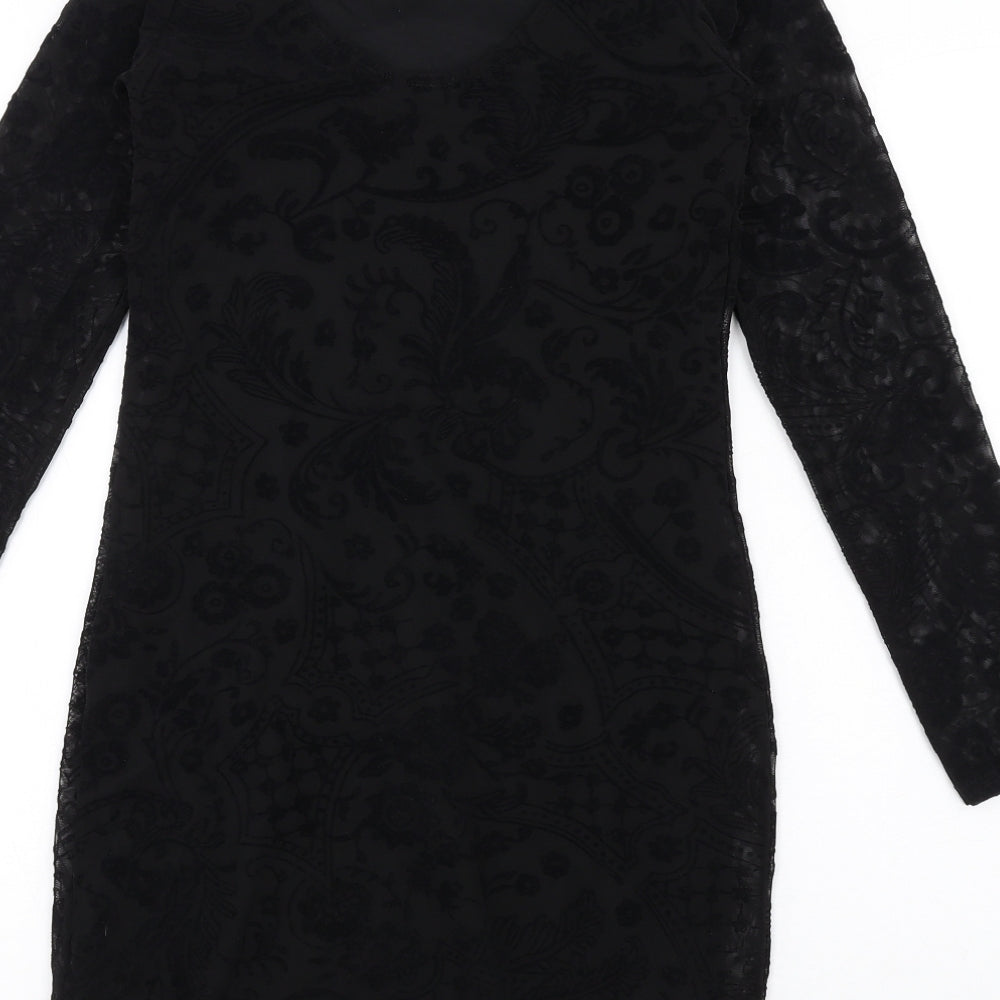 Boohoo Womens Black Geometric Polyester Bodycon Size 10 Round Neck Pullover